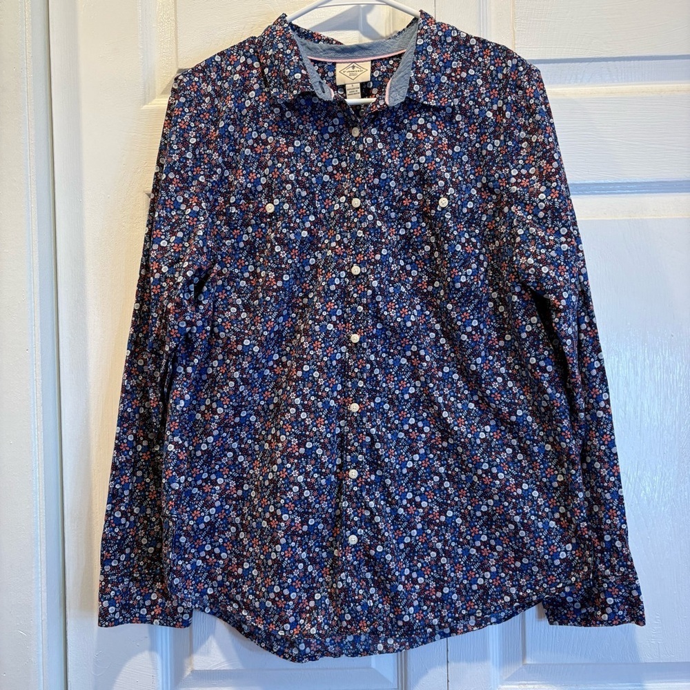 St John’s Bay Blue Floral Long Sleeve Button Up Top - Size Large